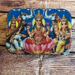 Vintage Hindu Gods Goddess Indian Lunchbox Accoutrements 1998 Saraswati/ Krishna
